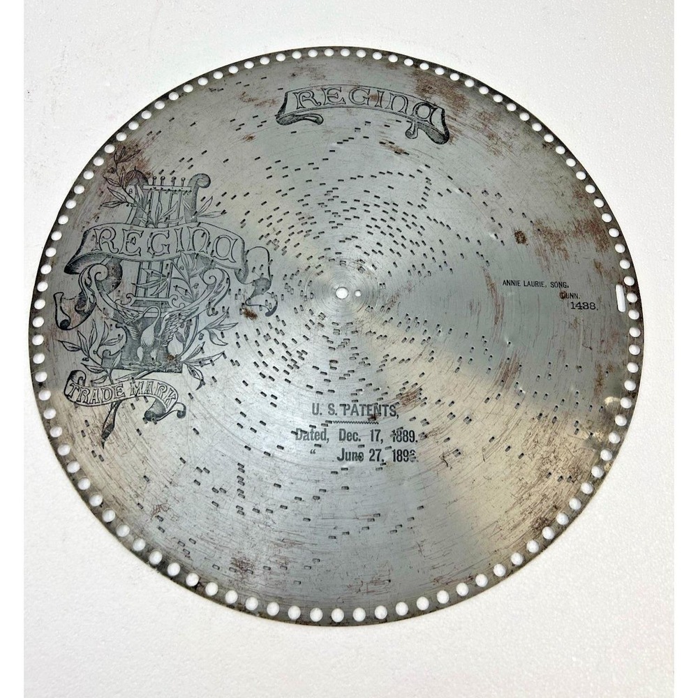 REGINA MUSIC BOX DISC 15 1/2" Annie Laurie metal antique vintage DUNN song #1438